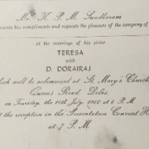 Wedding Card of My Aunt -Theresa at Delhi