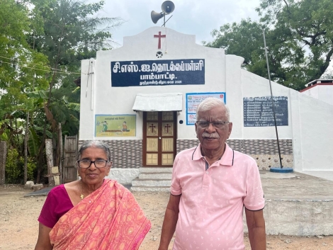 Dorairaj Mama and Rajmanui Atthai in frot of CSI Mission School  at Pambatti