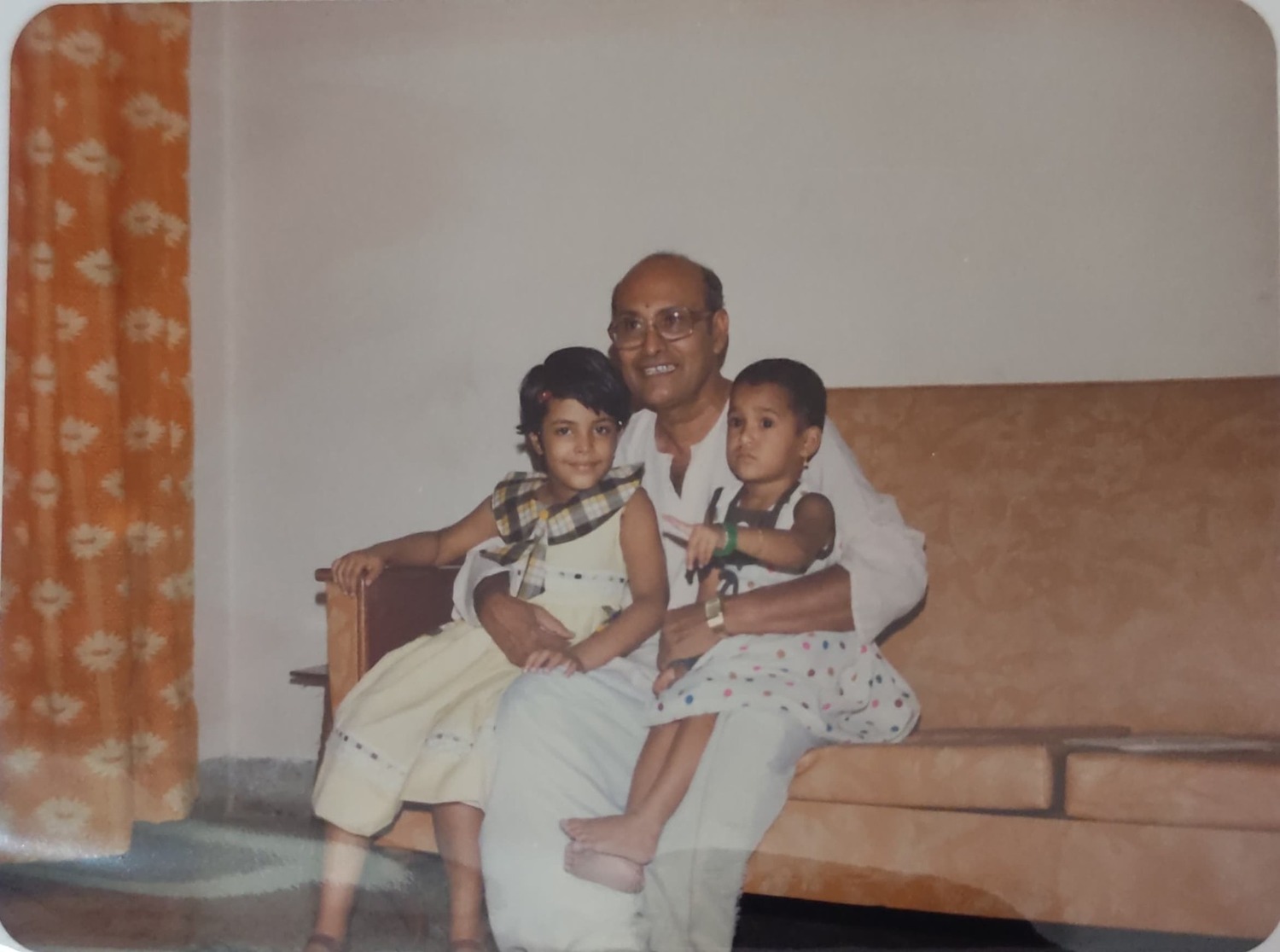 K P M Sundharam with Grand-children  - Rebecca (L) Miriam (R)