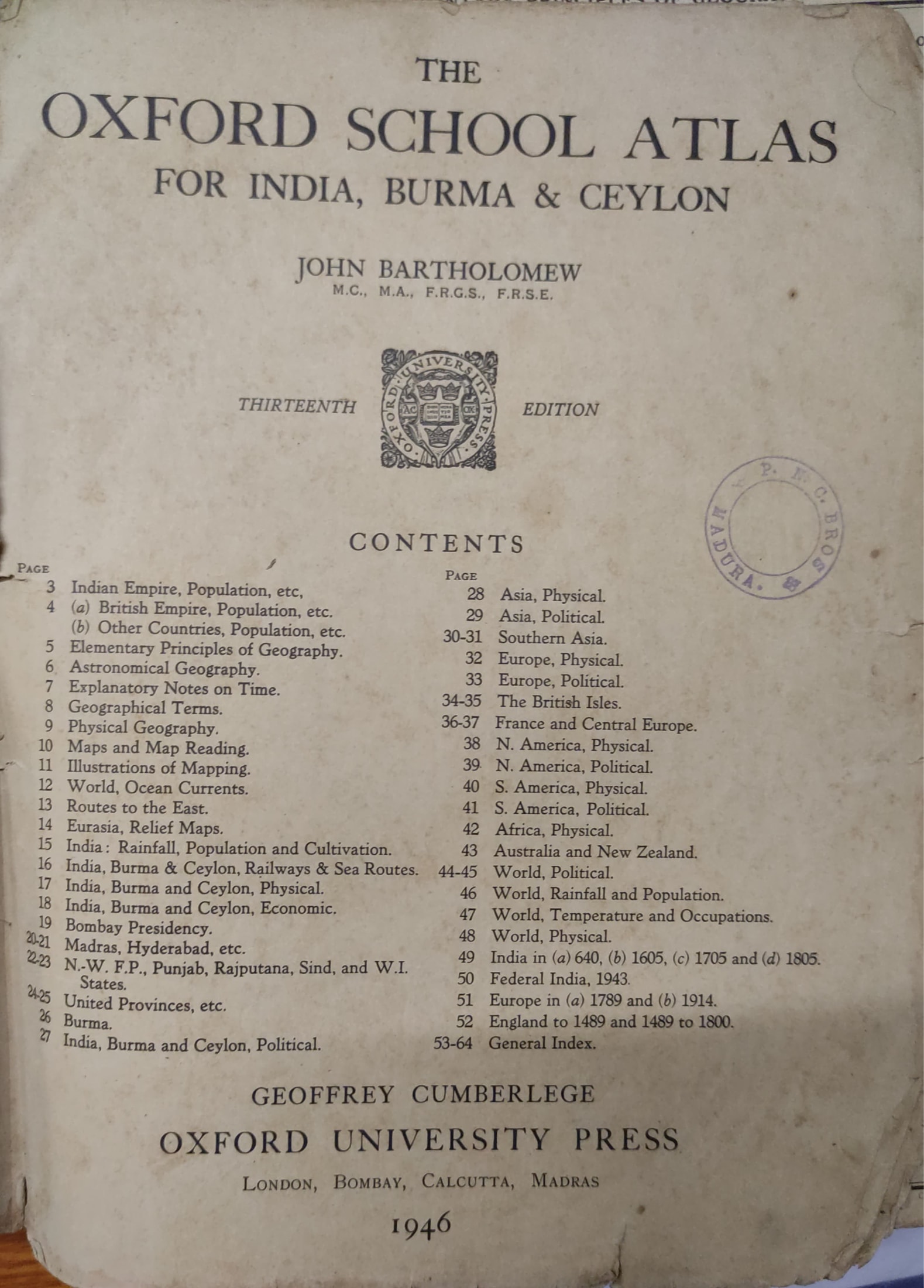 Kitchi Sundharam's School Atlas -1946 (Refer Biography) 