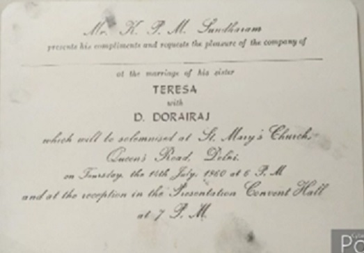 Wedding Card of Teresa & Dorairaj